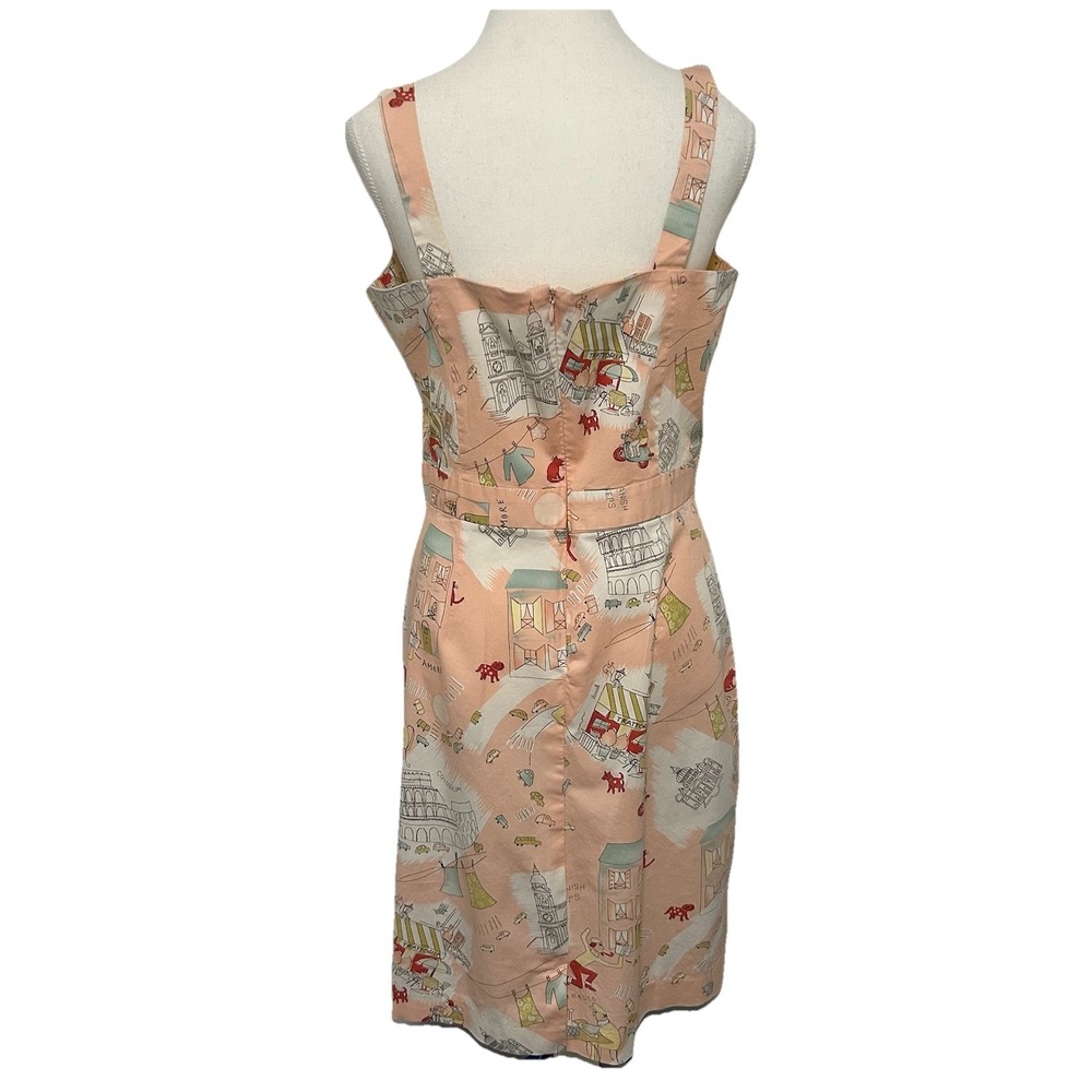 Tori Richard Rome Italy Novelty Print Sheath Dress Peach Cotton Blend Size 12 - Picture 3 of 8
